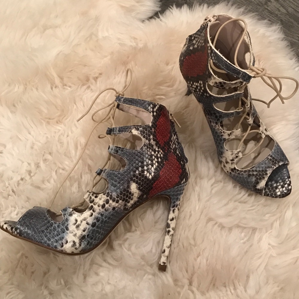Zara Basic Snake Lace Up Heels