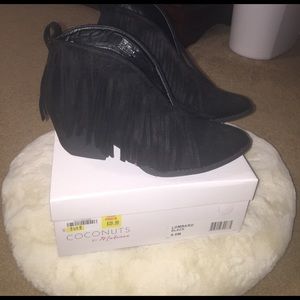 Black fringe booties