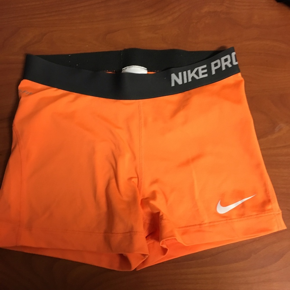 Orange Nike Pro Spandex Shorts