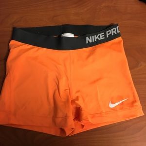 Orange Nike Pro Spandex Shorts