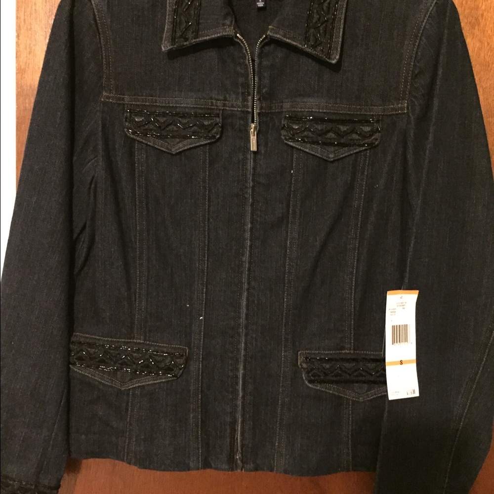 denim jacket indigo dark blue zip front No tags