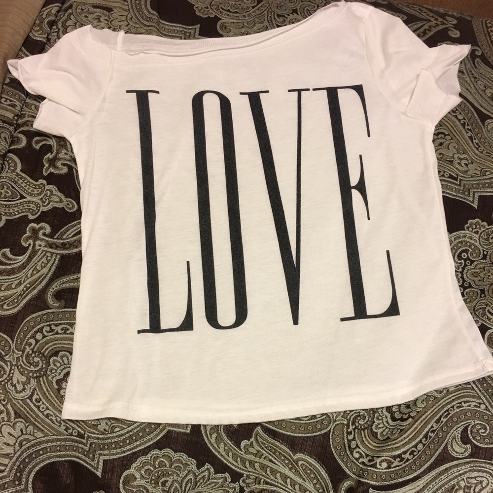L.O.V.E. off shoulder t shirt