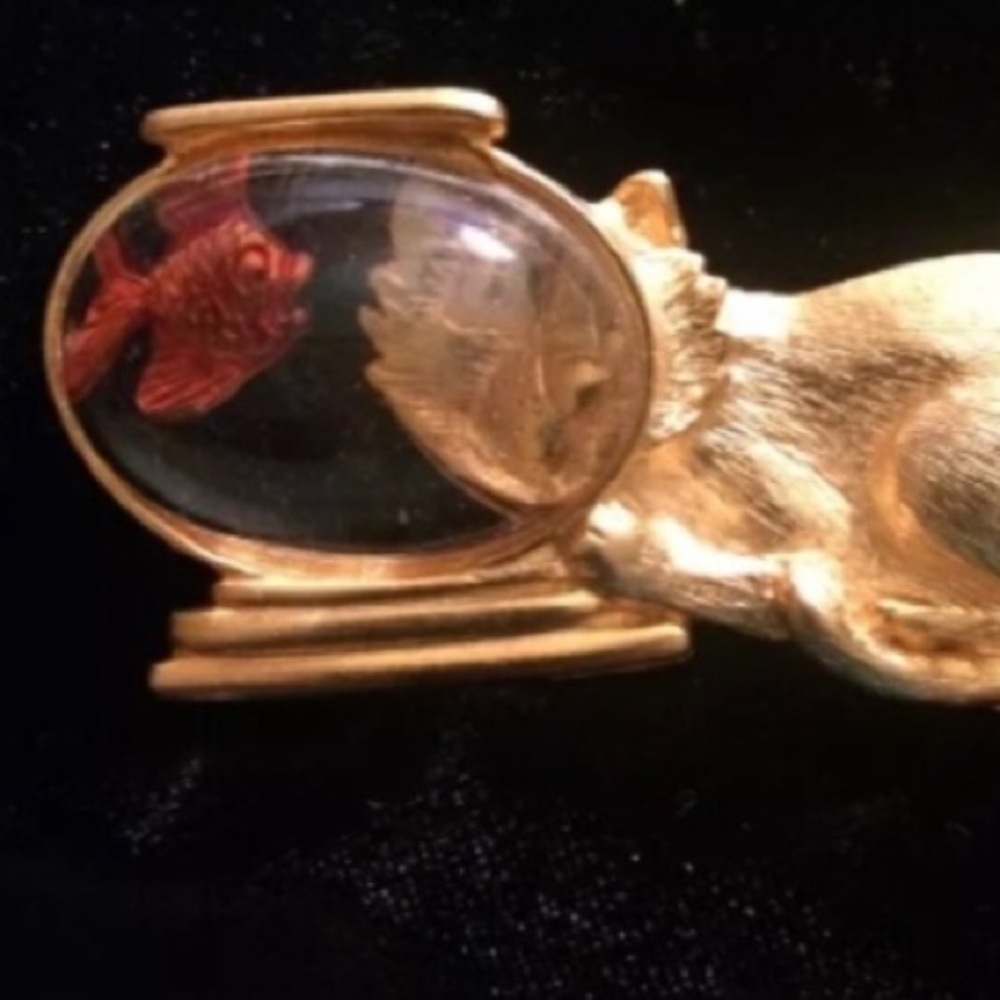 Vintage Cat and Fishbowl Brooch by JJ