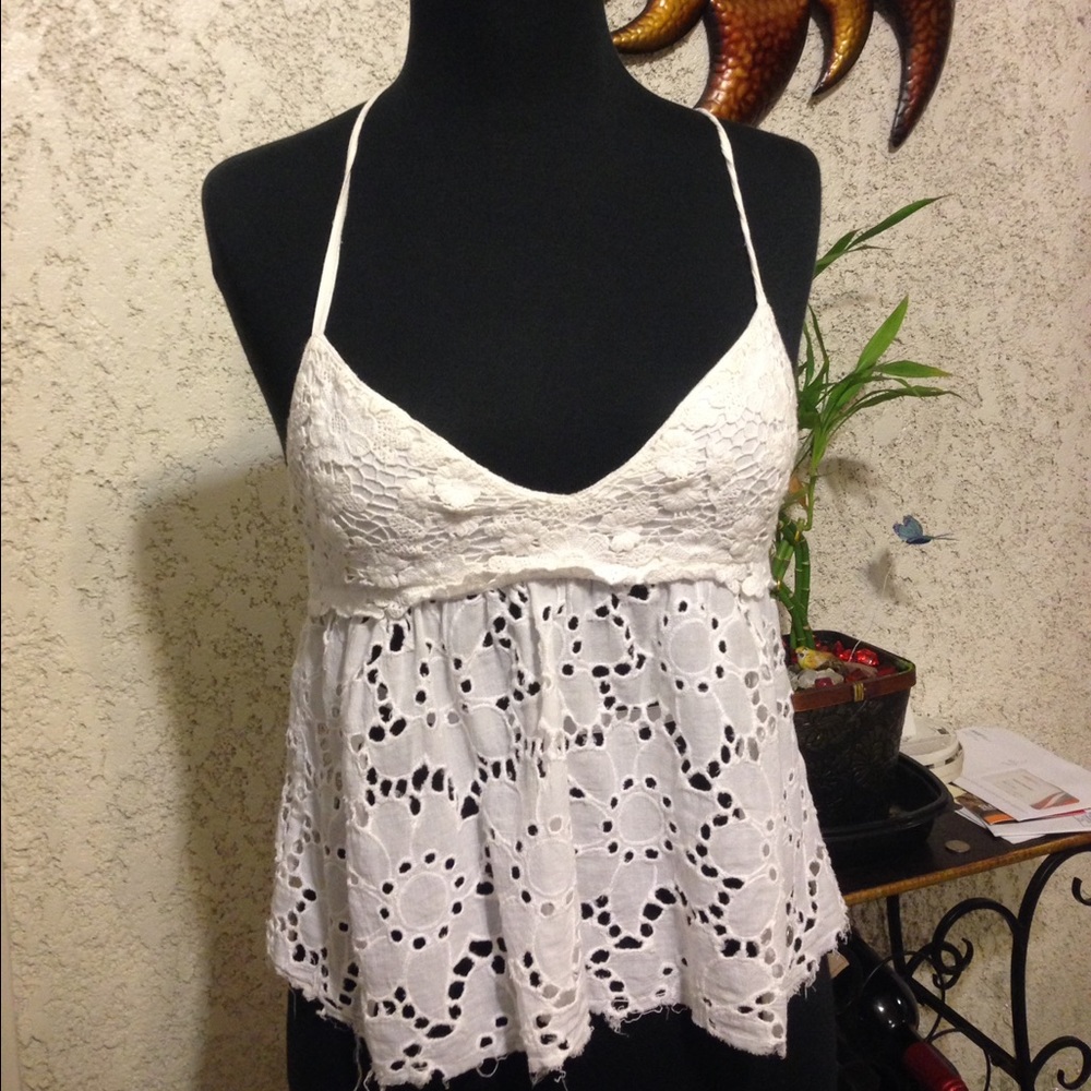 Abercrombie & Fitch white eyelet halter top.