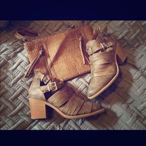 Size 10 ankle boots and clutch.