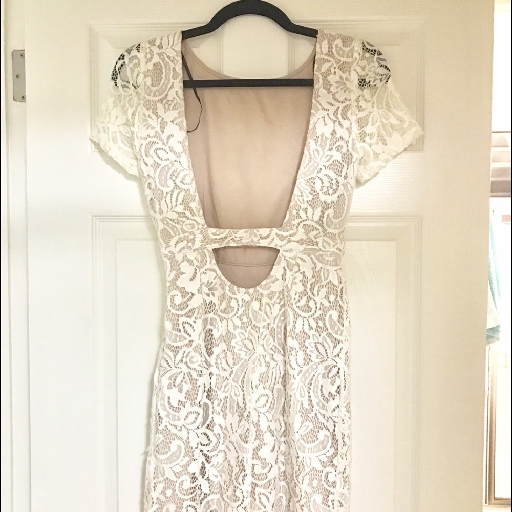 Backless Cream Lace Dress