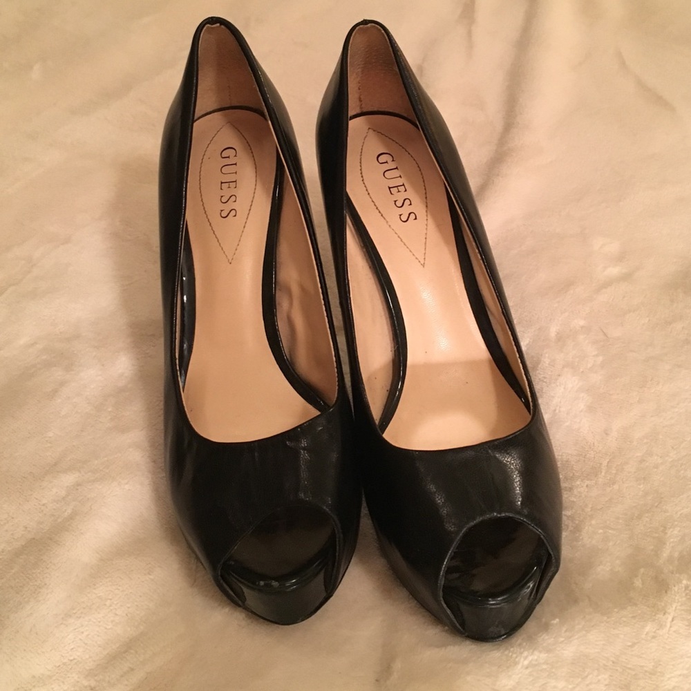 Sophisticated Black Leather Peeptoes by Guess