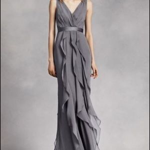 V-neck wrapped bodice dress with satin belt