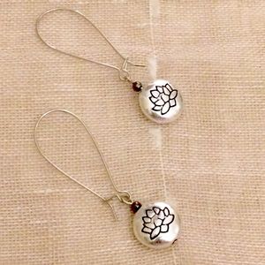 Lotus dangle earrings boho silver-tone