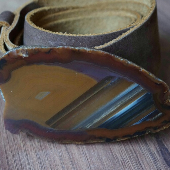 Stone pendant leather bohemian hippie belt - Picture 4 of 4