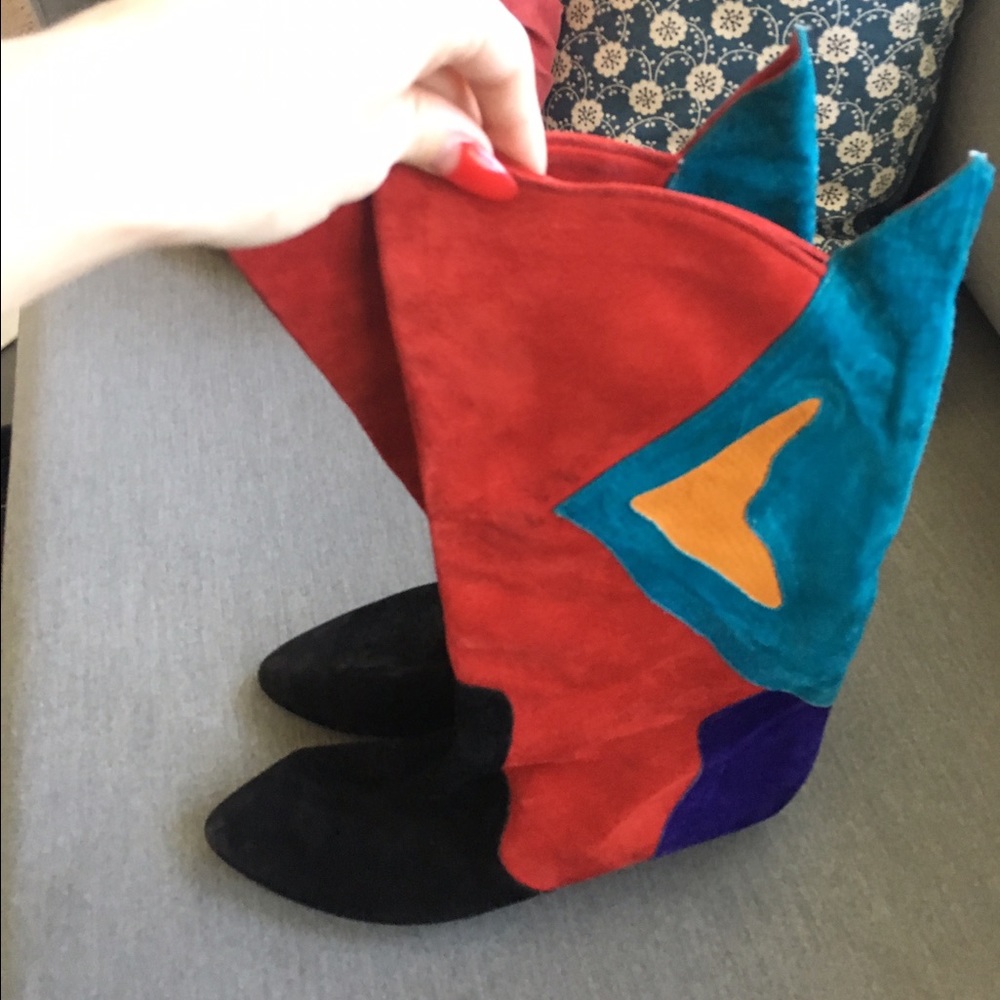 SWEET ASS SUEDE COWBOY BOOTS RED BLUE YELLOW 7 7.5