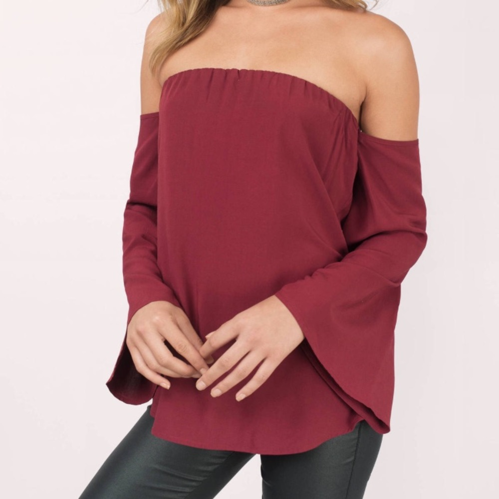 Tobi red off shoulder top