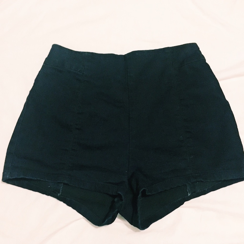 Navy blue jean zip up shorts