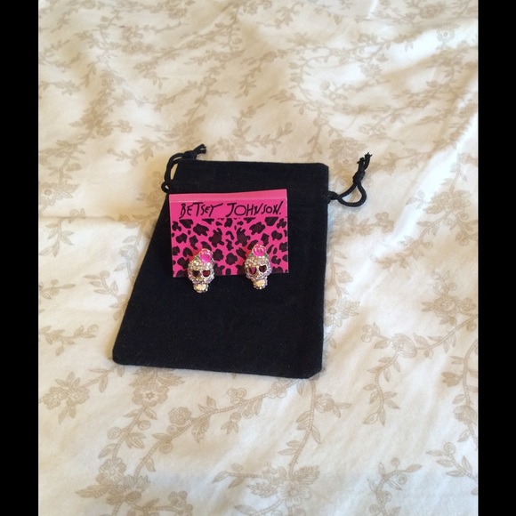 NWOT Betsey Johnson Pink Skeleton Stud Earrings - Picture 3 of 4