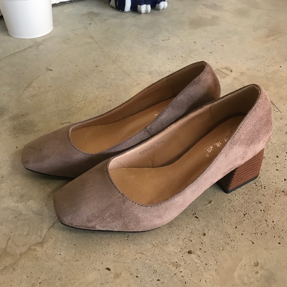 Suede chunky/block low heels grandma style
