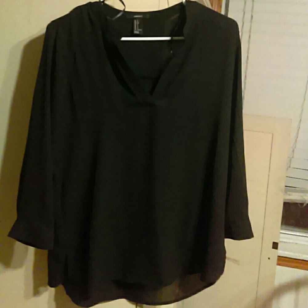 Semi sheer black v neck blouse