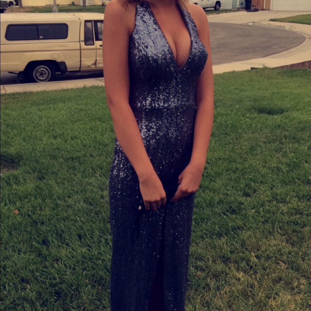 Silver sequin prom dress