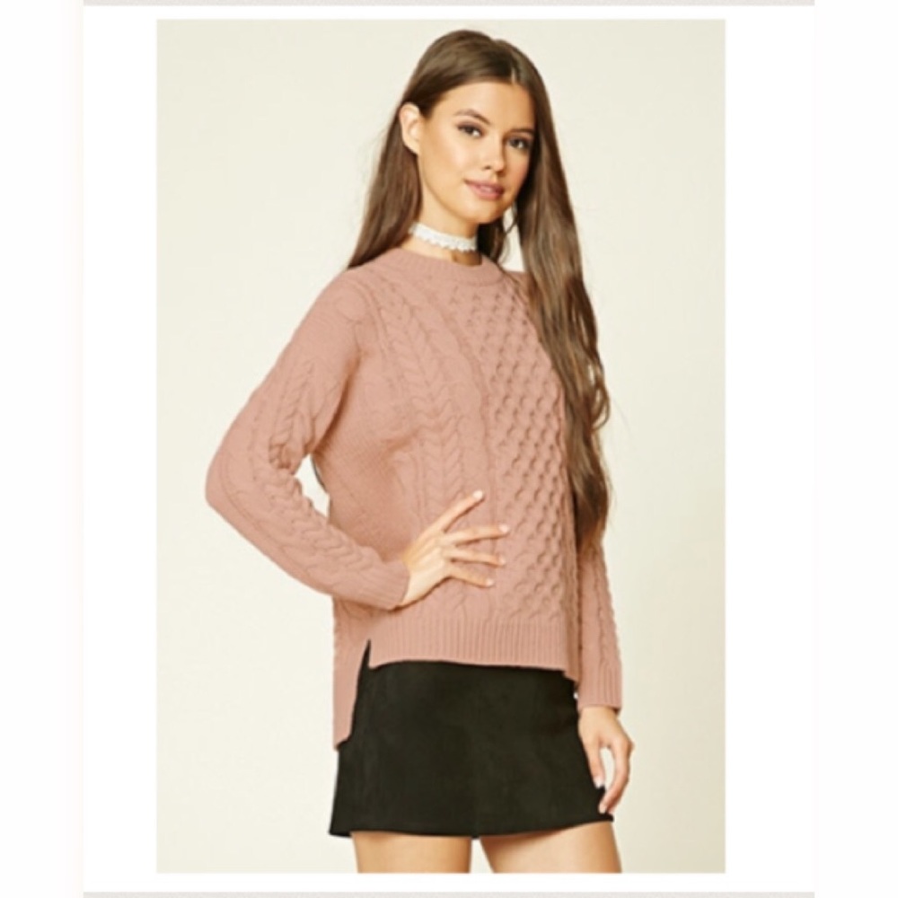 Forever 21 dusty pink cable-knit high low sweater