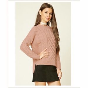 Forever 21 dusty pink cable-knit high low sweater