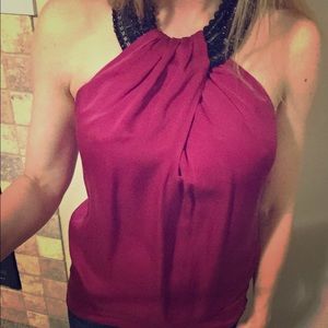 💕Sale💕Bebe Raspberry and black beaded halter top