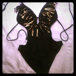Gold black lion monokini one peice M