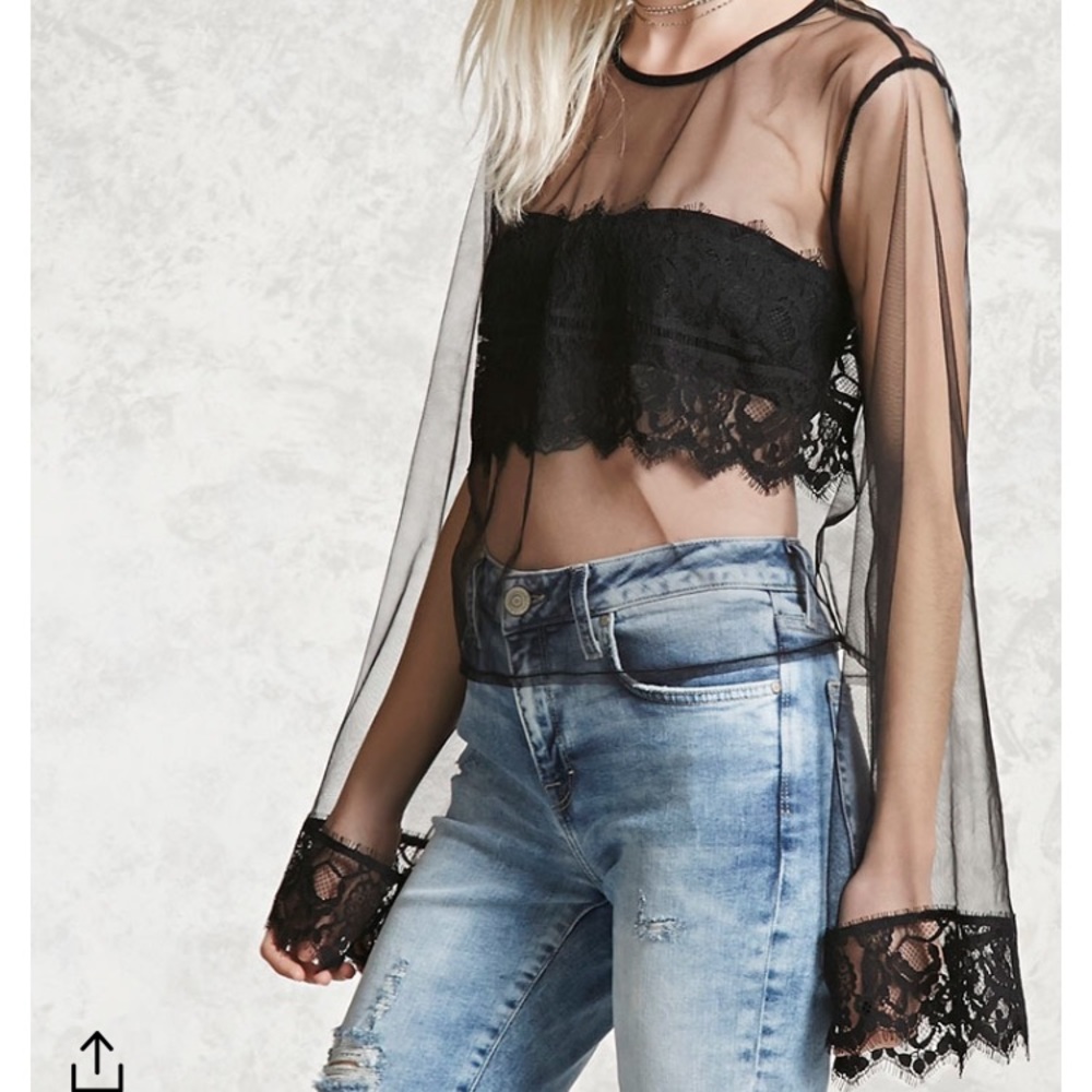Forever 21 lace trim mesh top