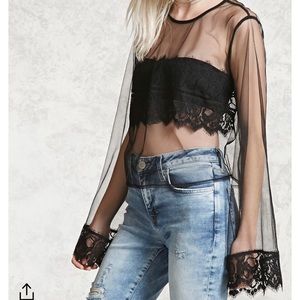 Forever 21 lace trim mesh top