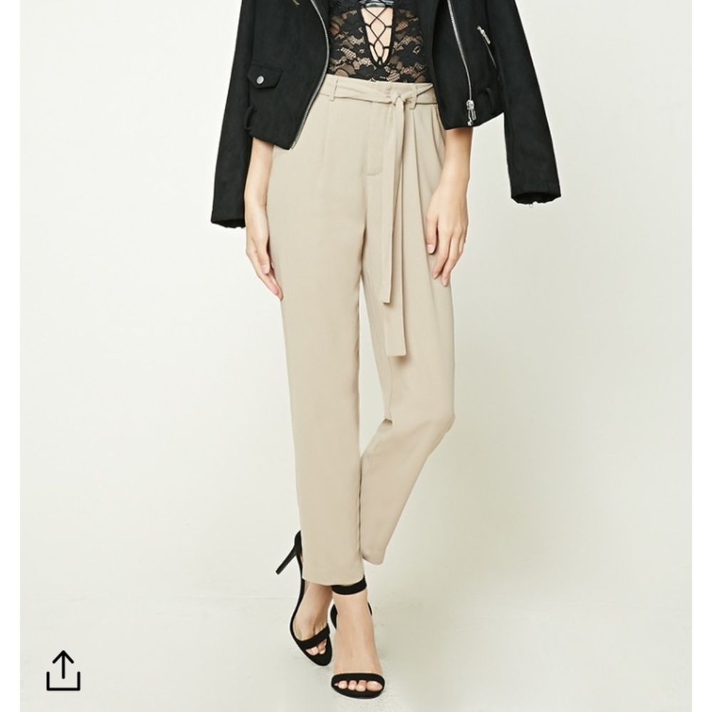 Forever 21 tan tie-waist trousers