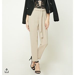 Forever 21 tan tie-waist trousers