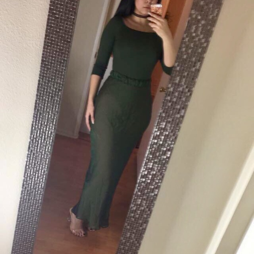 Transparent Reversible Olive/Nude Maxi Skirt