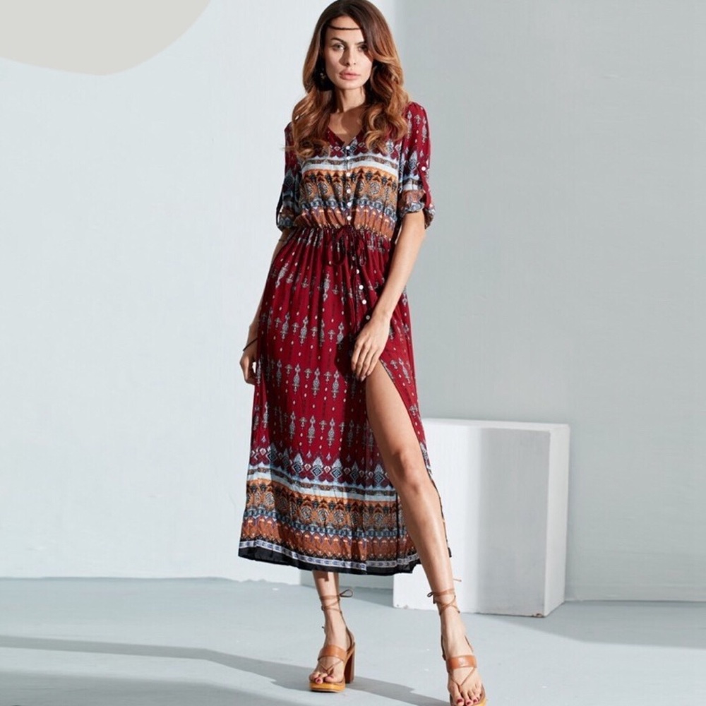RED Boho Maxi Dress (Small-2X) - Picture 4 of 8