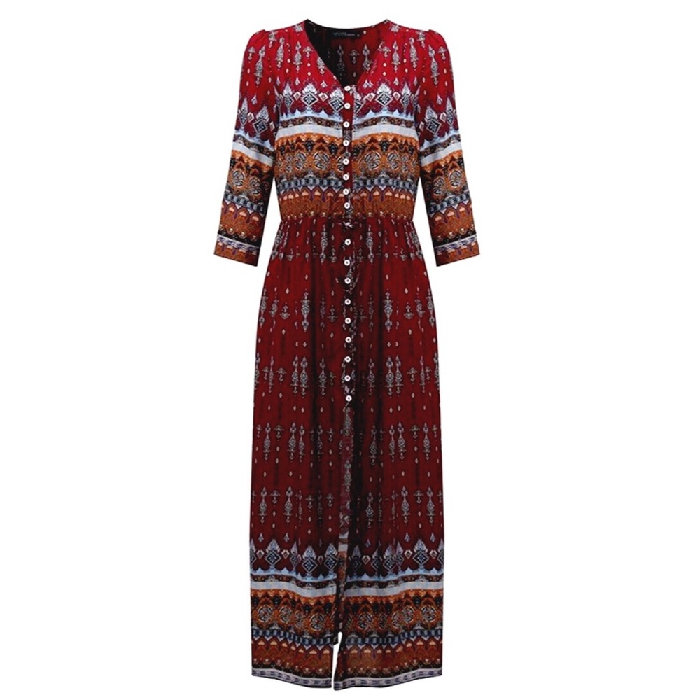 RED Boho Maxi Dress (Small-2X) - Picture 6 of 8