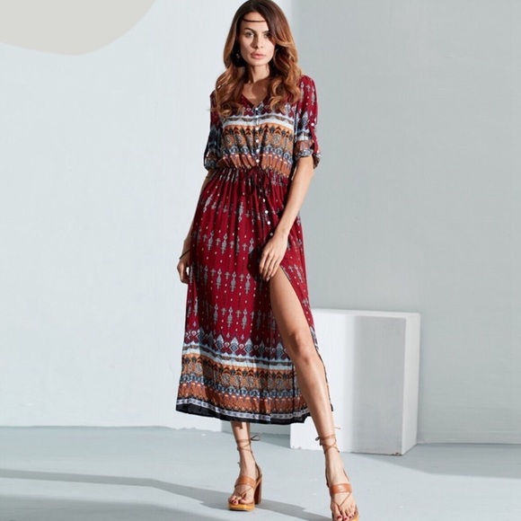 RED Boho Maxi Dress (Small-2X) - Picture 4 of 8