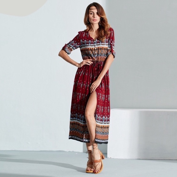 RED Boho Maxi Dress (Small-2X) - Picture 3 of 8