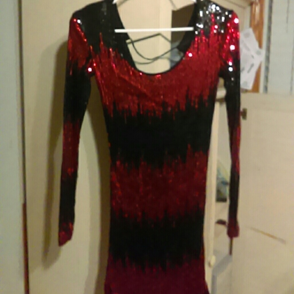 Red and black sequin body con dress
