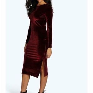 Maroon velvet midi dress