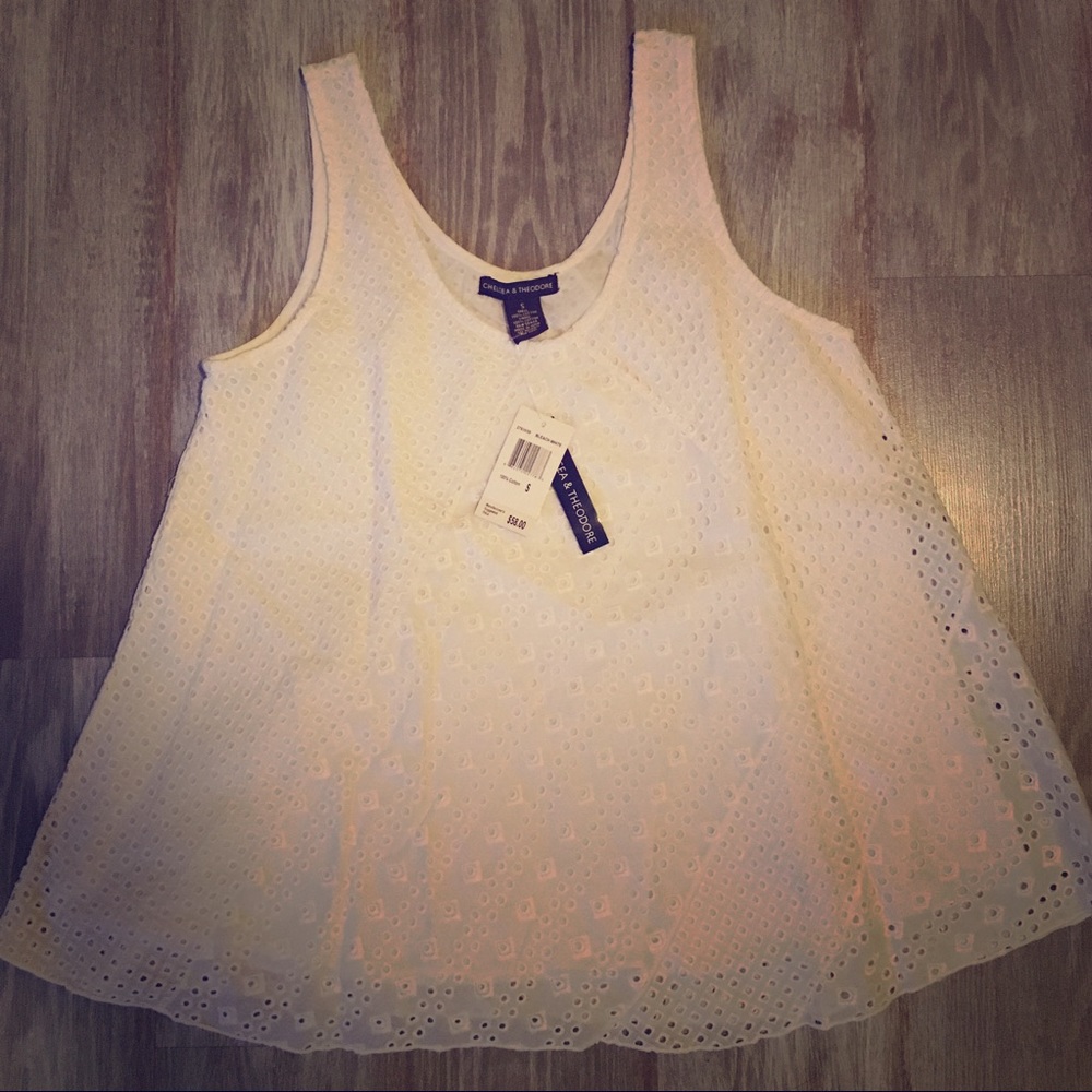 Chelsea + Theodore eyelet scoop neck tank