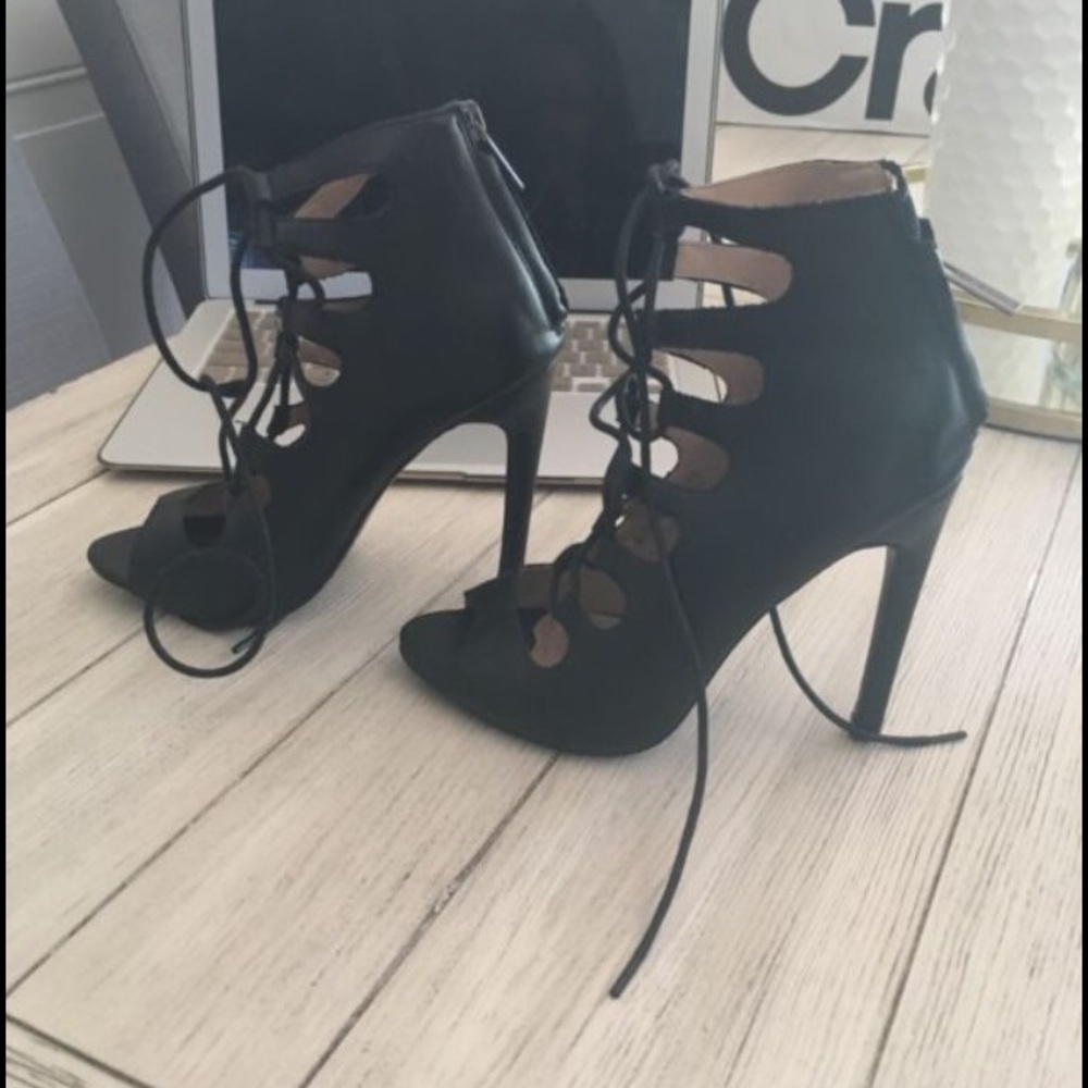 Black lace up stilleto