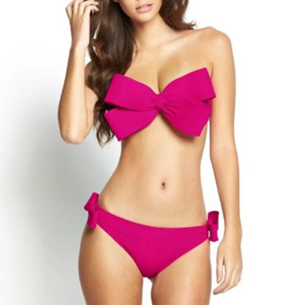 NEW HOT PINK SEXY STUNNING BOW SWIMWEAR SMALL
