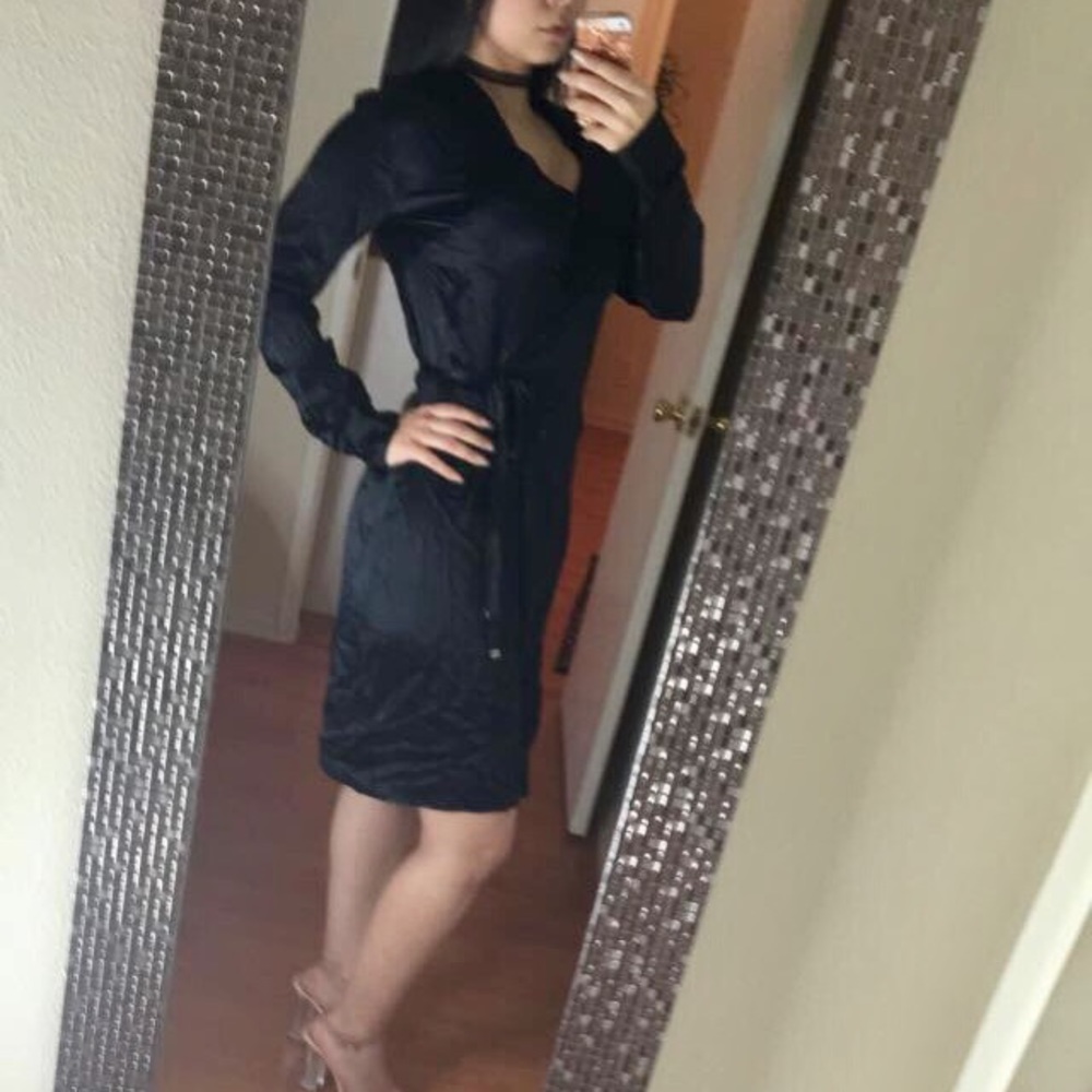 Poleci Black Silk Wrap Dress / Cardigan