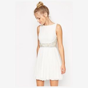 Asos White Embellished Waist Pleated Mini Dress
