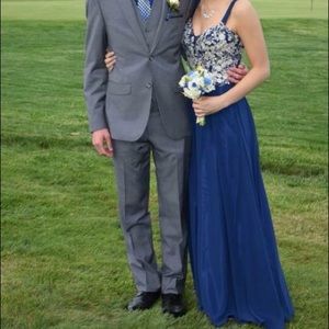 Beautifully detailed navy  prom dress