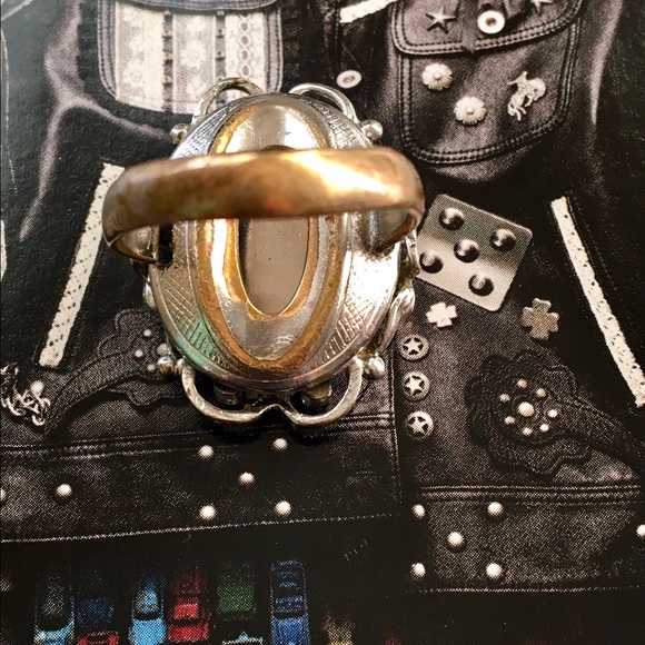 VINTAGE SILVER COPPER MOTHER OF PEARL RING - Picture 3 of 4