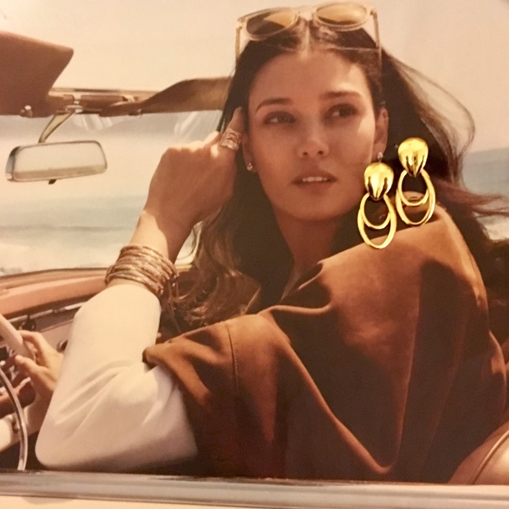 GOLD JB DANGLE PIERCED EARRINGS