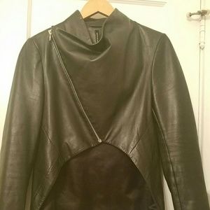 Walter Baker Asymmetrical Cowl Neck Leather Jacket