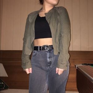 Army green crop jacket