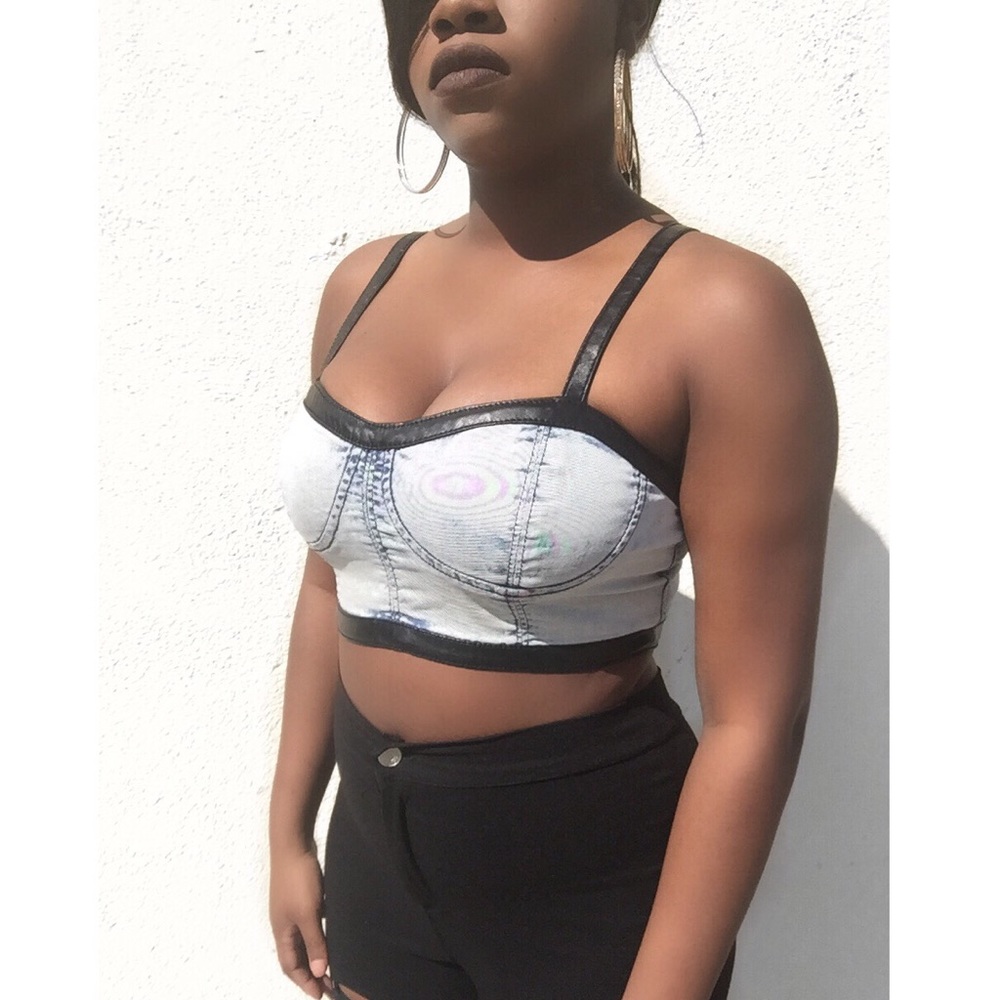 Forever 21 Acid Washed Denim and Leather Bustier