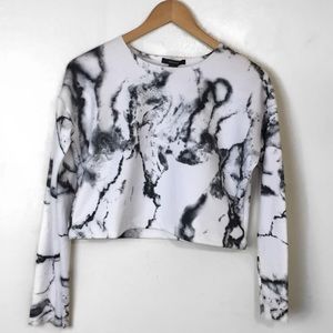 Forever21 Marble Print Long Sleeve Crop Top