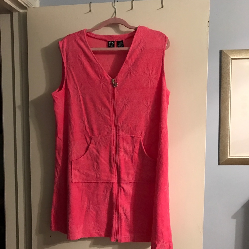 Bright pink in color coverup.