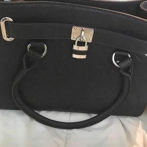 Black faux leather hand bag
